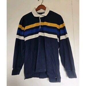 Vintage Lands End Shirt Mens L‎ Striped Long Sleeve Varsity Rugby Polo 90s